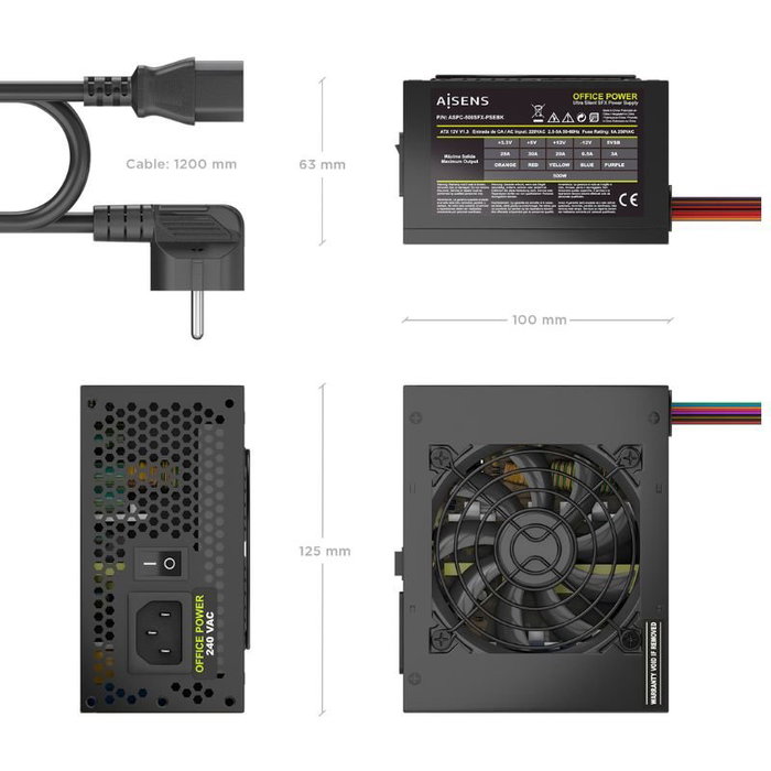 Aisens Fuente de Alimentación SFX 500W Negra ASPC-500SFX-PSEBK Aisens Fuente de Alimentación SFX 500W Negra ASPC-500SFX-PSEBK